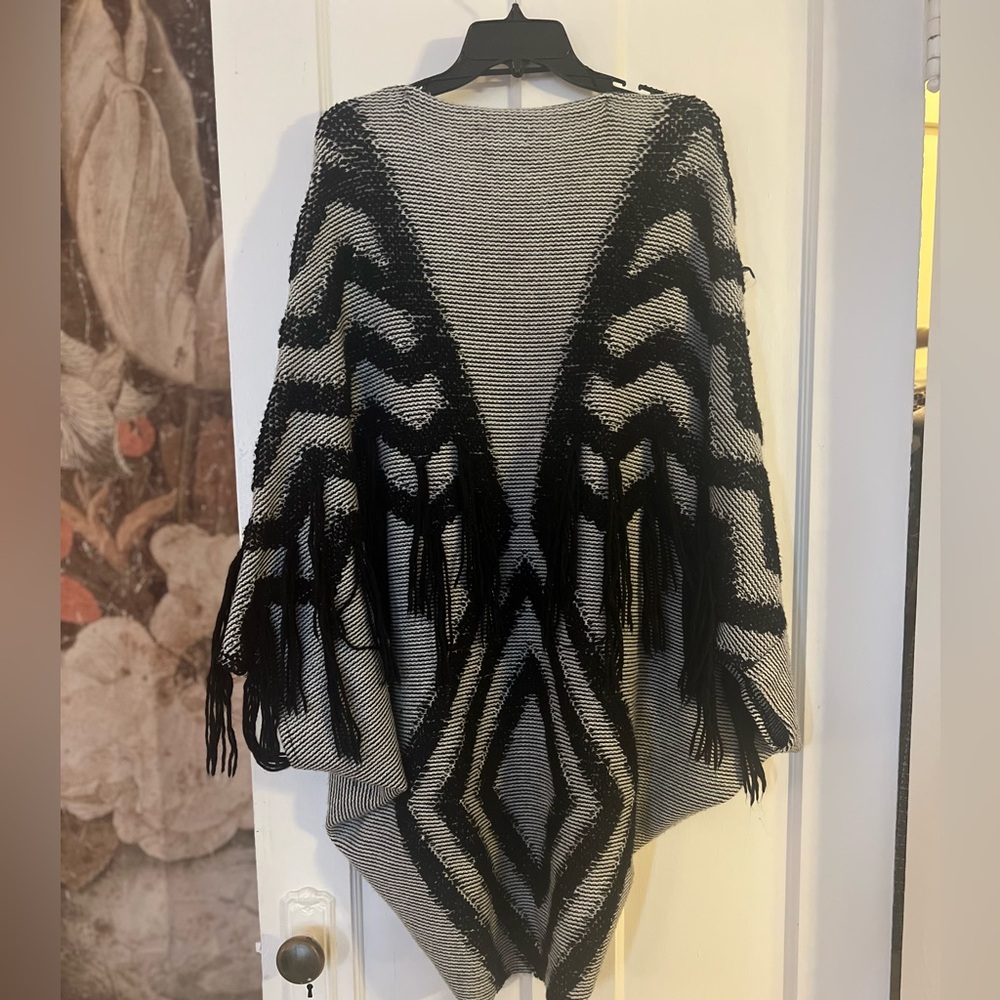 Free People Woven Cocoon Poncho with Fringe